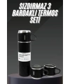 Termos Seti Paslanmaz Çelik 3 Bardaklı Vakumlu Termos Set 500 Ml 12 Saate Kadar Isı Koruma