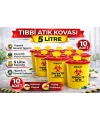 Tıbbi Atık Kovası 5 Litre 10 Adet Kapaklı Tıbbi Atık Kutusu Enfekte Atık Kovası