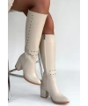Tiyan Bej Cilt Topuklu Çizme