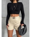 Tokalı deri şort h24444