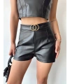 Tokalı deri şort siyah s24444