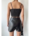Tokalı deri şort siyah s24444