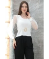 Tokalı tül kollu bluz beyaz t4071