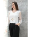 Tokalı tül kollu bluz beyaz t4071