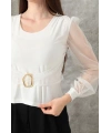 Tokalı tül kollu bluz beyaz t4071