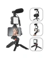 Tripod Telefon Tutucu Kumandalı Mikrofon Led Işık Vlog Video Kayıt