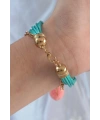 Turkuaz Renk Kar Tanesi Figür Zincir Detay İpli Çoklu Bileklik