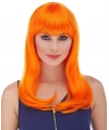 Turuncu Renk Uzun Düz Parti Peruğu