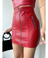 Üç fermuarlı deri etek bordo s24510