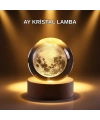USB Işıklı Ay Kristal Küre 3D Oyma Tasarım Ahşap Standlı Gece Lambası