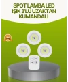 Uzaktan Kumandalı 3 Lü Kablosuz Led Spot Lamba Seti Yapışkanlı Pratik Kullanım