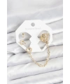 Uzay Model Pirinç Gold Renk Zincir Bağlantılı Ear Cuff Küpe Seti