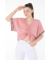 V yaka büzgülü detaylı bluz