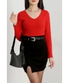 V yaka kaşkorse bluz kırmızı a3699