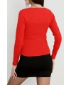 V yaka kaşkorse bluz kırmızı a3699