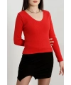 V yaka kaşkorse bluz kırmızı a3699