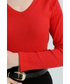 V yaka kaşkorse bluz kırmızı a3699
