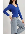 V yaka kaşkorse bluz saks mavisi a3699