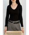 V yaka kaşkorse bluz siyah a3699