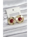 Vintage Model Bordo Gold Renk Pirinç Kadın Küpe