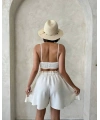 Volanlı keten şort bej s255058