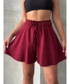 Volanlı keten şort bordo s255058