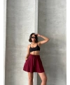 Volanlı keten şort bordo s255058
