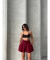 Volanlı keten şort bordo s255058