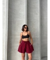 Volanlı keten şort bordo s255058