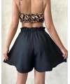 Volanlı keten şort siyah s255058