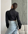 Yanı kemer detaylı crop gömlek siyah s4009