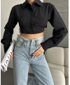 Yanı kemer detaylı crop gömlek siyah s4009