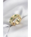 Yeşil Zirkon Taşlı Gold Renk Vintage Kadın Yüzük