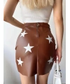 Yıldız baskılı deri etek kahve