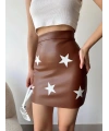 Yıldız baskılı deri etek kahve
