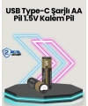 Yüksek Performanslı AA USB Şarjlı Lityum Pil | 1.5V Sabit Güç | 2’li Paket