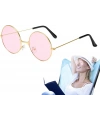 Yuvarlak Cam John Lennon Tarzı Hippi Gold Çerçeveli Pembe Gözlük