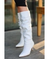 Zelya Beyaz Cilt Topuklu Çizme