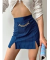Zincir detaylı çizgili şort etek