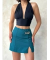 Zincirli şort etek petrol yeşili s24676