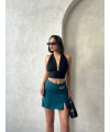 Zincirli şort etek petrol yeşili s24676