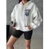 3 iplik şardonlu oversize kafa baskılı sweat beyaz