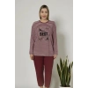 BASKILI PENYE BORDO PİJAMA TAKIMI BEST MODEL