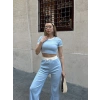 Crop pantolon biyeli takım mavi