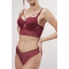 Destekli Dantelli Göğüs Arası İpli Sütyenli Brazilian Bordo Takım