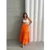 Fırfırlı brodeli astarlı uzun etek turuncu s255047
