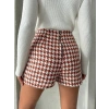 İki düğmeli kaz ayağı desen ch kumaş şort etek bordobeyaz h26414