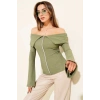 Omzu Açık Fermuarlı Bluz haki T4330