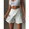 Piliseli düğmeli şort etek beyaz s25813