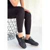 Tawen Siyah Cilt Bej Tabanlı Bağcıklı Spor Ayakkabı